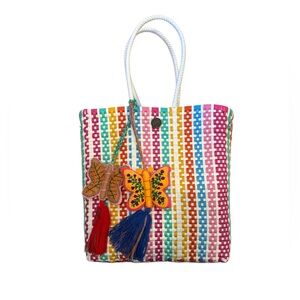 Colorful Striped Woven Tote Bag